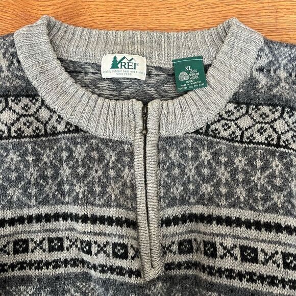 REI Vintage Wool Quarter Zip Ski Pattern Sweater | Size XL - Picture 4 of 6